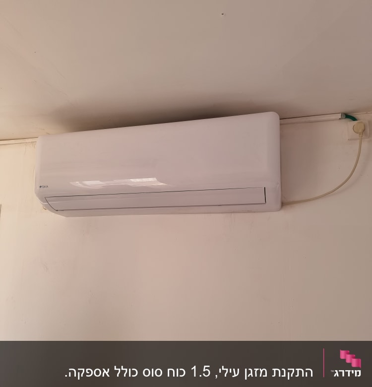 מזגן קיר לבן מותקן על קיר פנימי